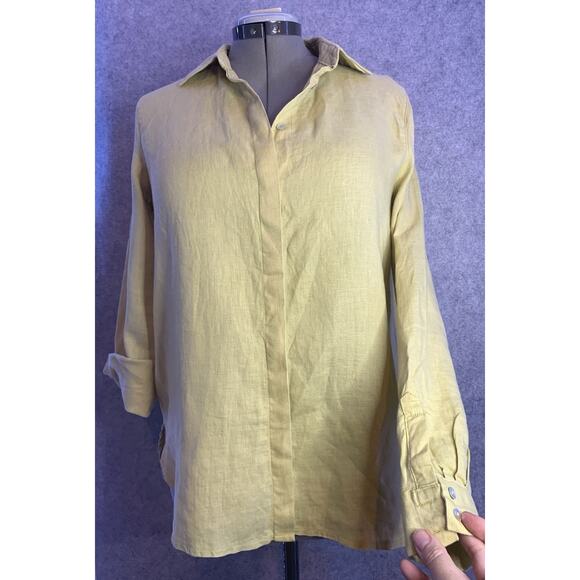 Urban Haus Women’s Size S Linen Shirt, Long Sleeve Button Down, Ochre Yellow - Picture 5 of 9
